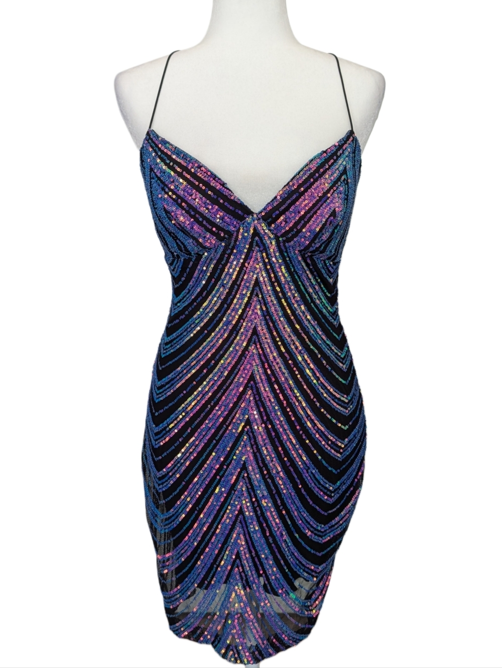Windsor Womens Black Iridescent Erica Sequin V-Neck Party Mini Dress Size Medium